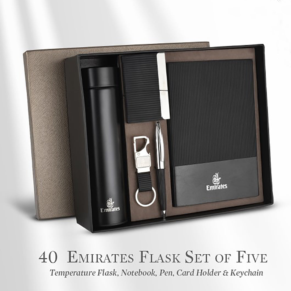 Temperature Flask, Notebook, Pen, Card Holder & Keychain | Employee Joining Kit | Corporate Gifts | Festival Gifting | Ministry of Cakes