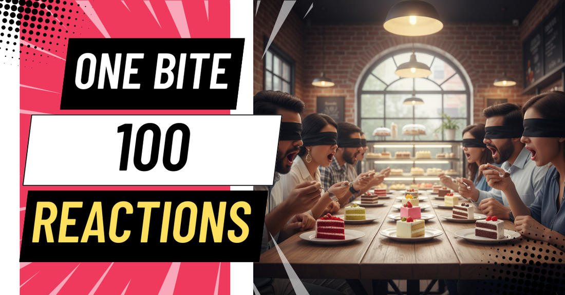 People in Delhi participating in a blindfolded eggless cake taste test at Ministry of Cakes