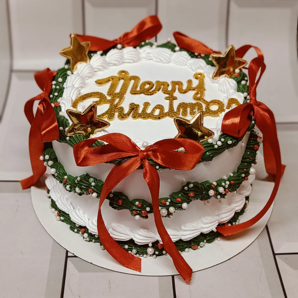 Festive Red Ribbon Christmas Cake | Ministry of Cakes