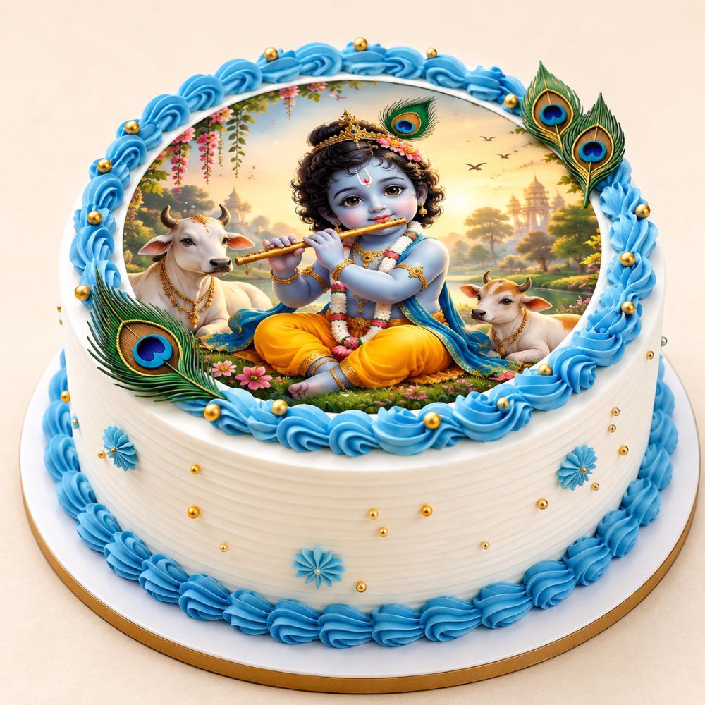 Little Krishna Photo Topper Cake